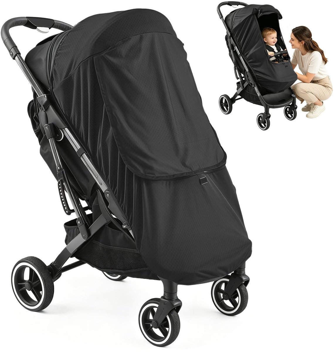 Omgoods - Zonwering voor Kinderwagen - 50+ Zonnezeil voor Optimale UV-Bescherming