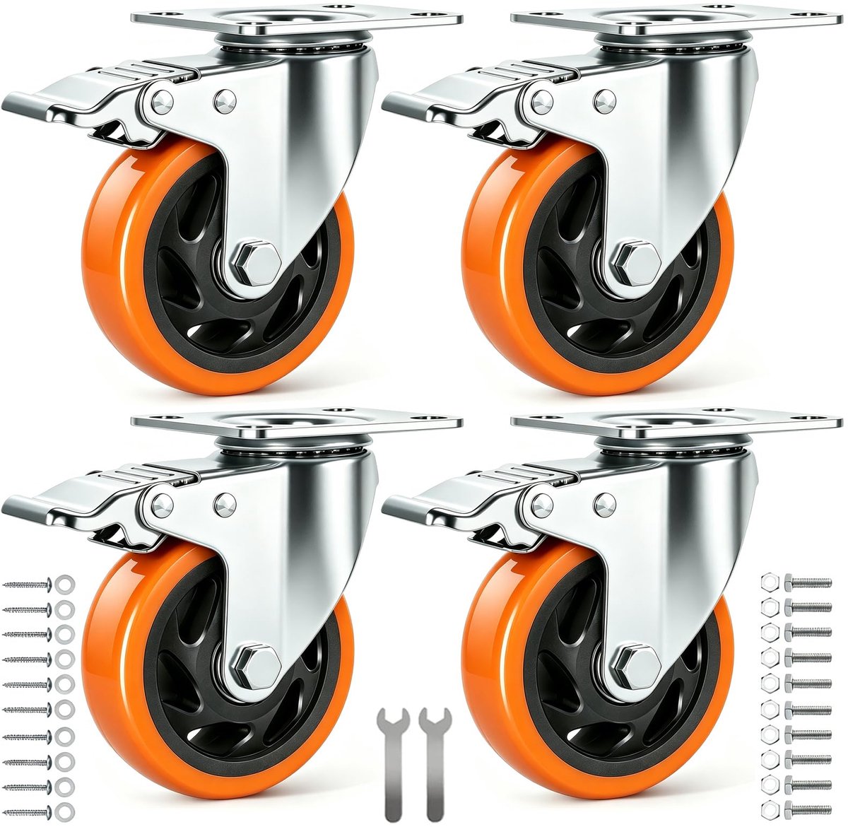 Omgoods - 4 Stuks Meubelwielen met Rem, 100 mm Zware Zwenkwielen