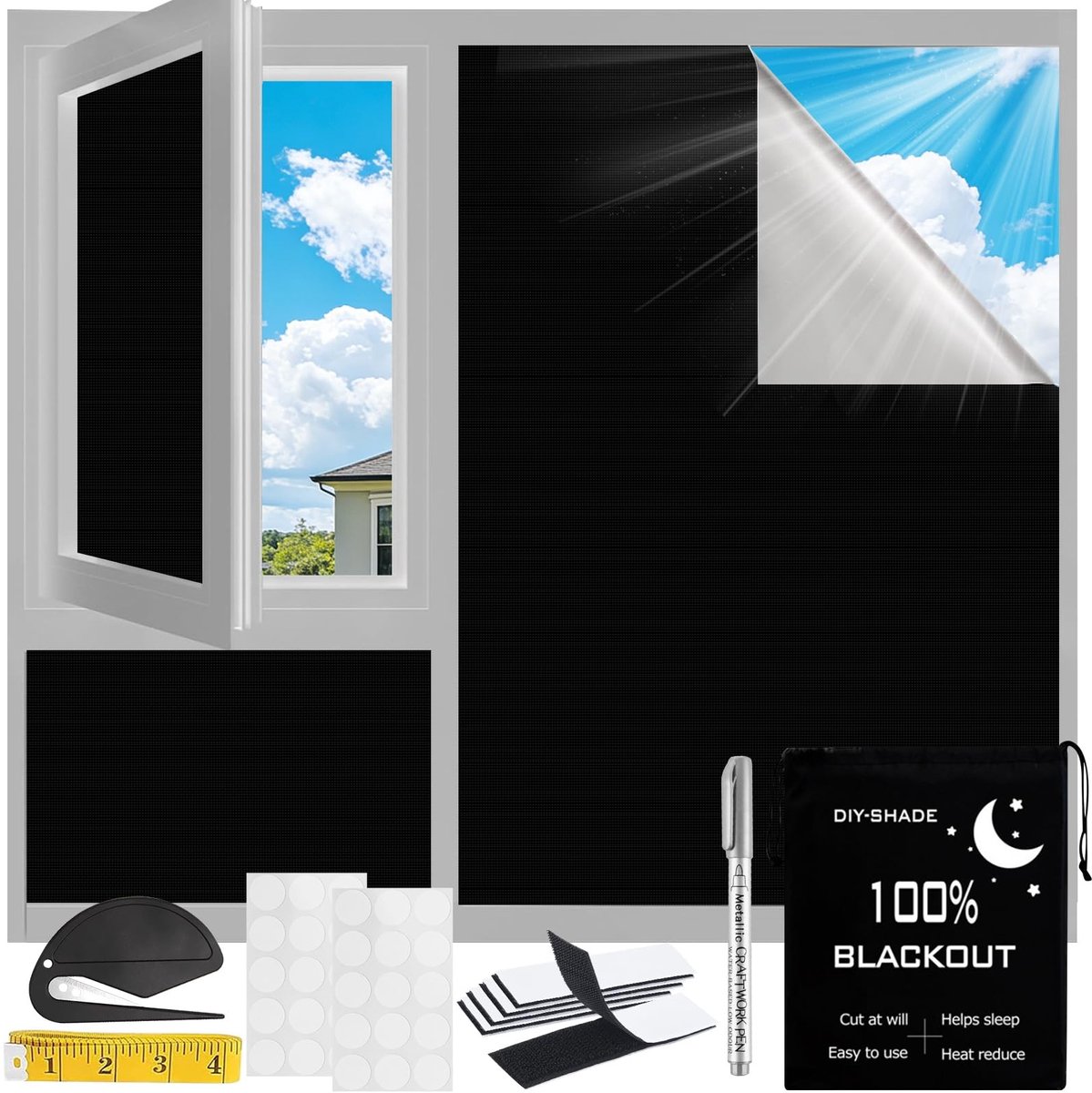 Omgoods - Zwarte Raamfolie voor Zon- en Warmtebescherming - 200 x 145 cm