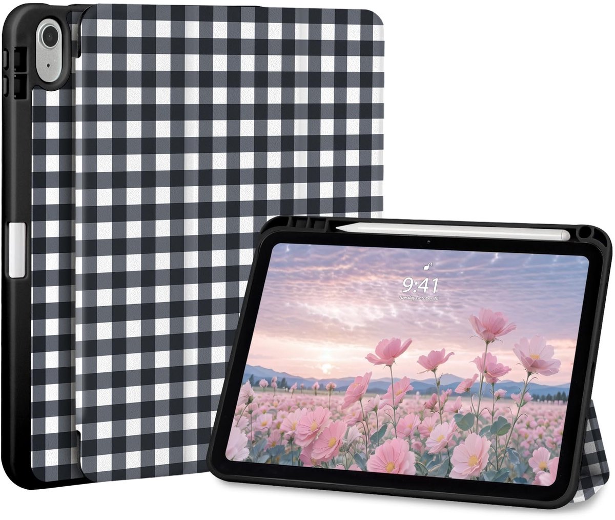 Omgoods - Beschermhoes voor iPad 11e Generatie 2025 en 10e Generatie 2022 - Zwart/Wit Geruit