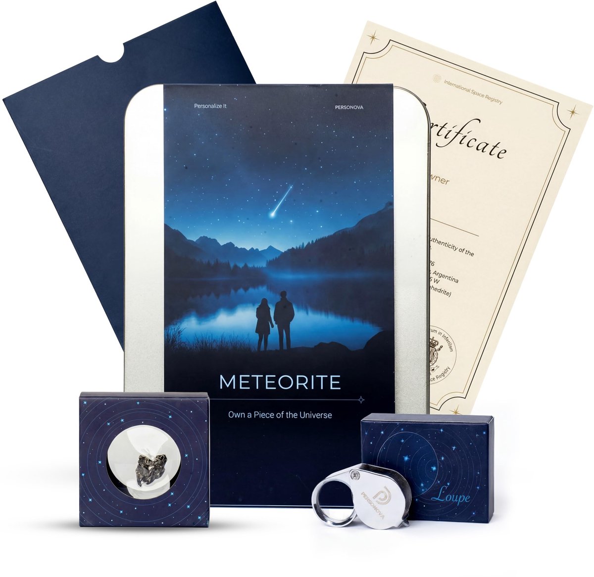 Omgoods - Meteoriet Cadeaubox - Echte Meteoriet met Certificaat en Vergrootglas