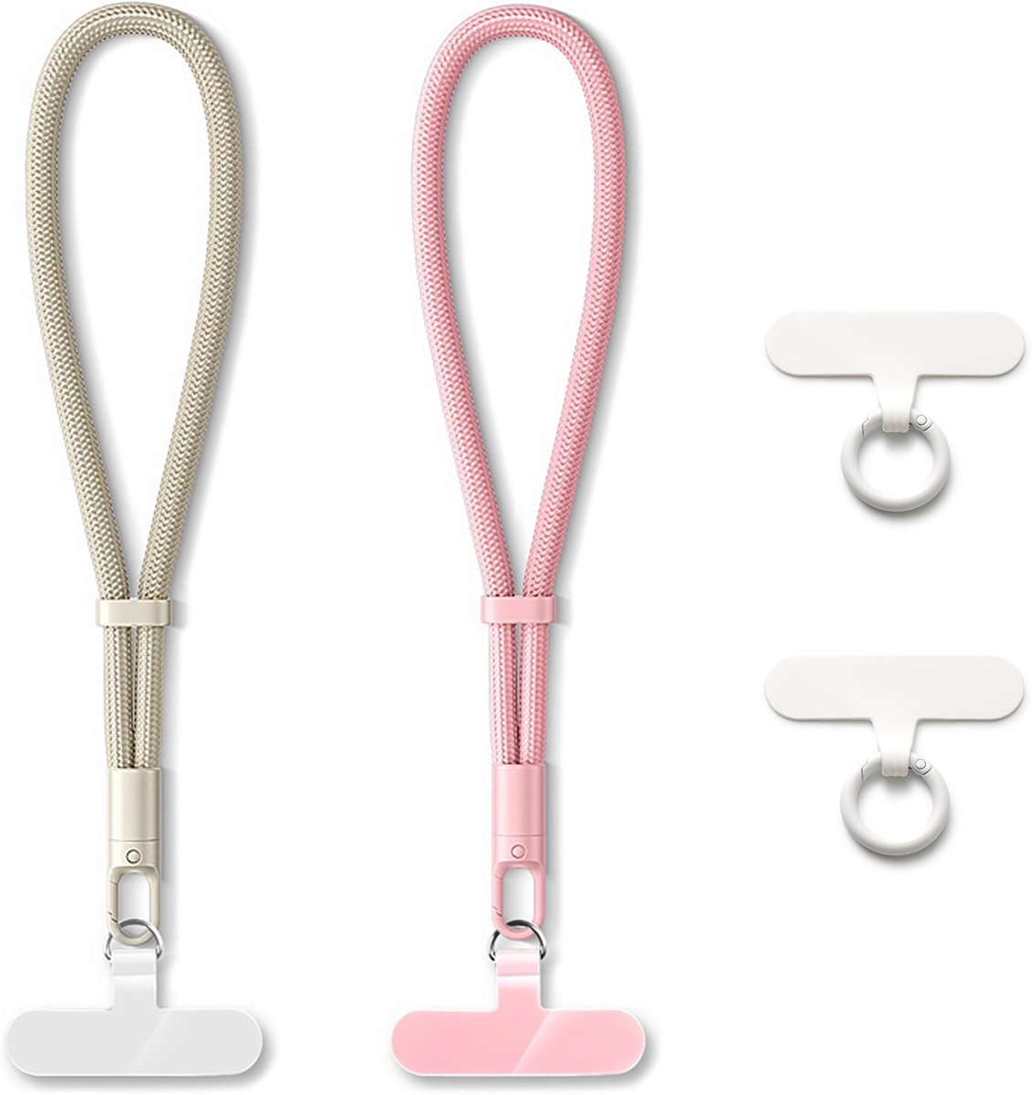 Korte telefoonketting, mobiele telefoonband, universel polskoorden, handlus, telefoon voor mobiele telefoons, camera's en sleutels, roze + camel