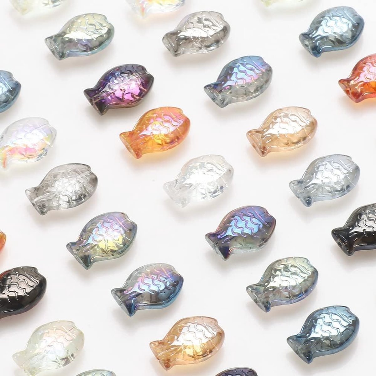 Kralen om te rijgen, 14 mm glazen kralen, glitterkralen voor armbanden, voor het knutselen, sieraden maken, doe-het-zelf halskettingen, oorbellen, decoratie (vis)