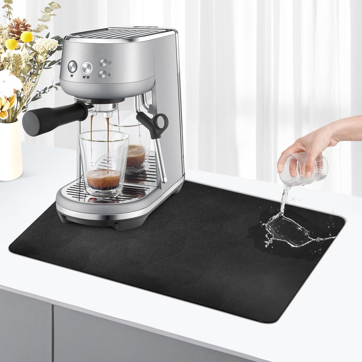 Omgoods - Afdruipmat - Super Absorberende Droogmat voor Koffiemaker (Zwart, 40 x 70 cm)