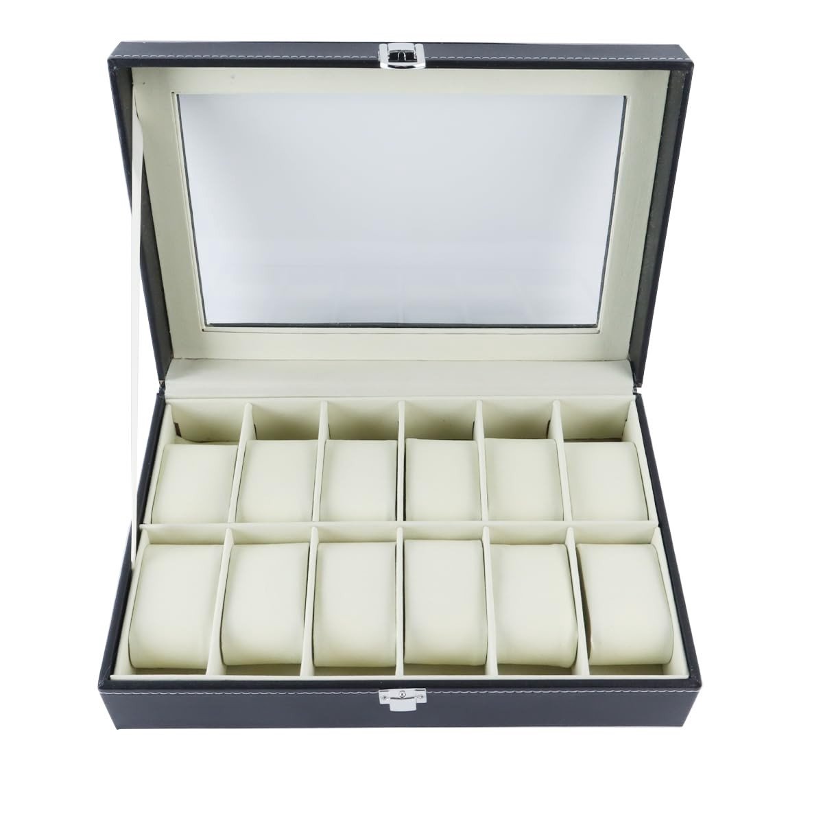 Omgoods - Horlogebox met 12 Vakken voor Heren, Zwart PU-Leder
