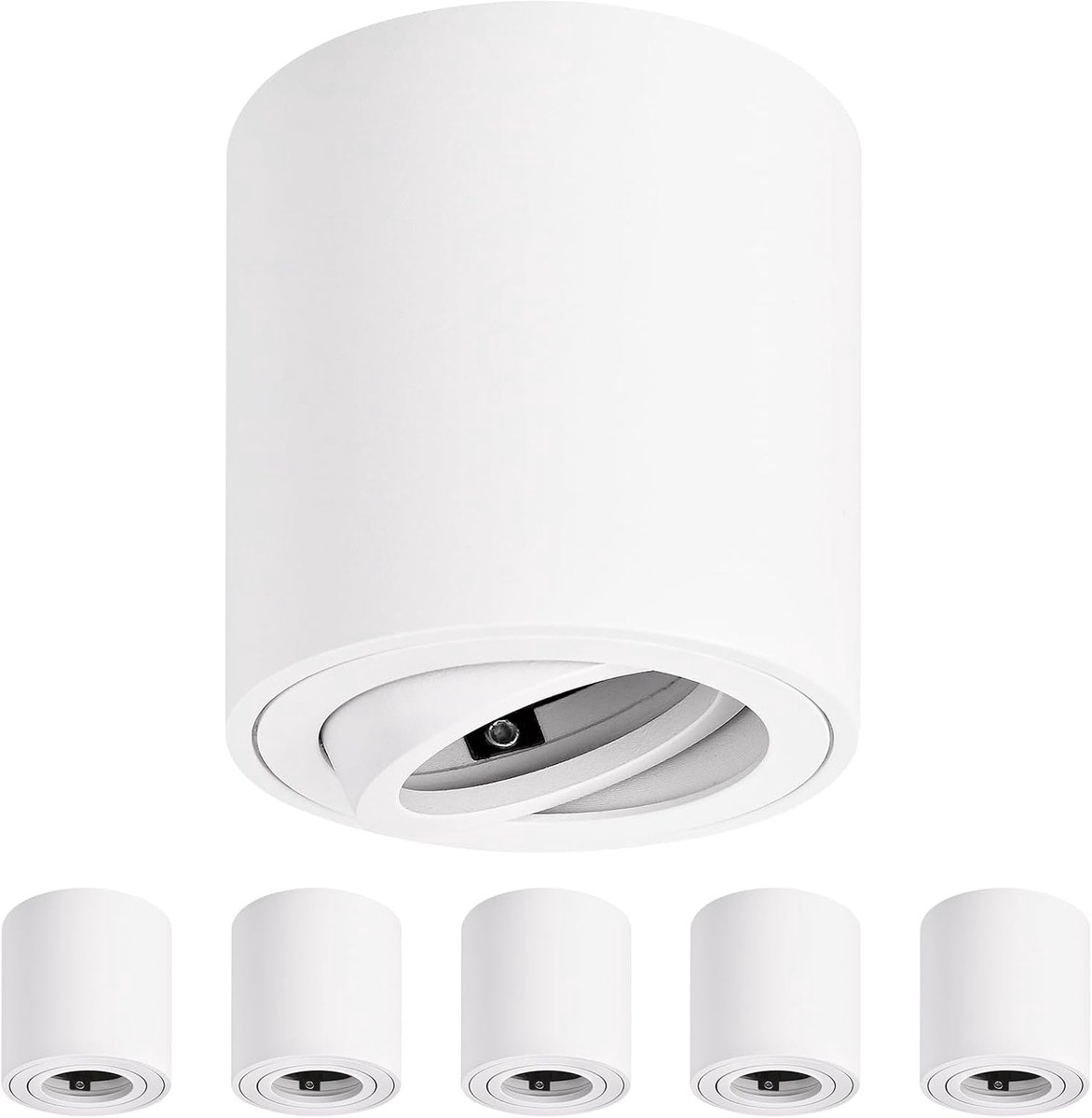 GU10 Opbouwspots Wit, Ø80x84mm Ronde Plafondspots Opbouw, 30° Zwenkbaar, Plafondlamp 230V met GU10 Fitting, Aluminium Opbouw Spots, Zonder Lichtbron, 6 Stuk