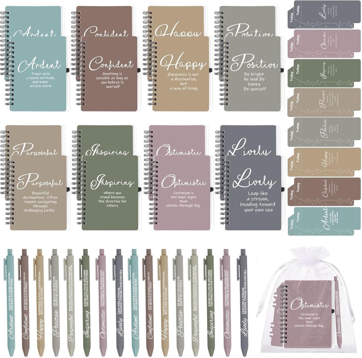 Omgoods - 64-Delige Motivational Notebook Set - Inclusief Pennen en Boekenleggers