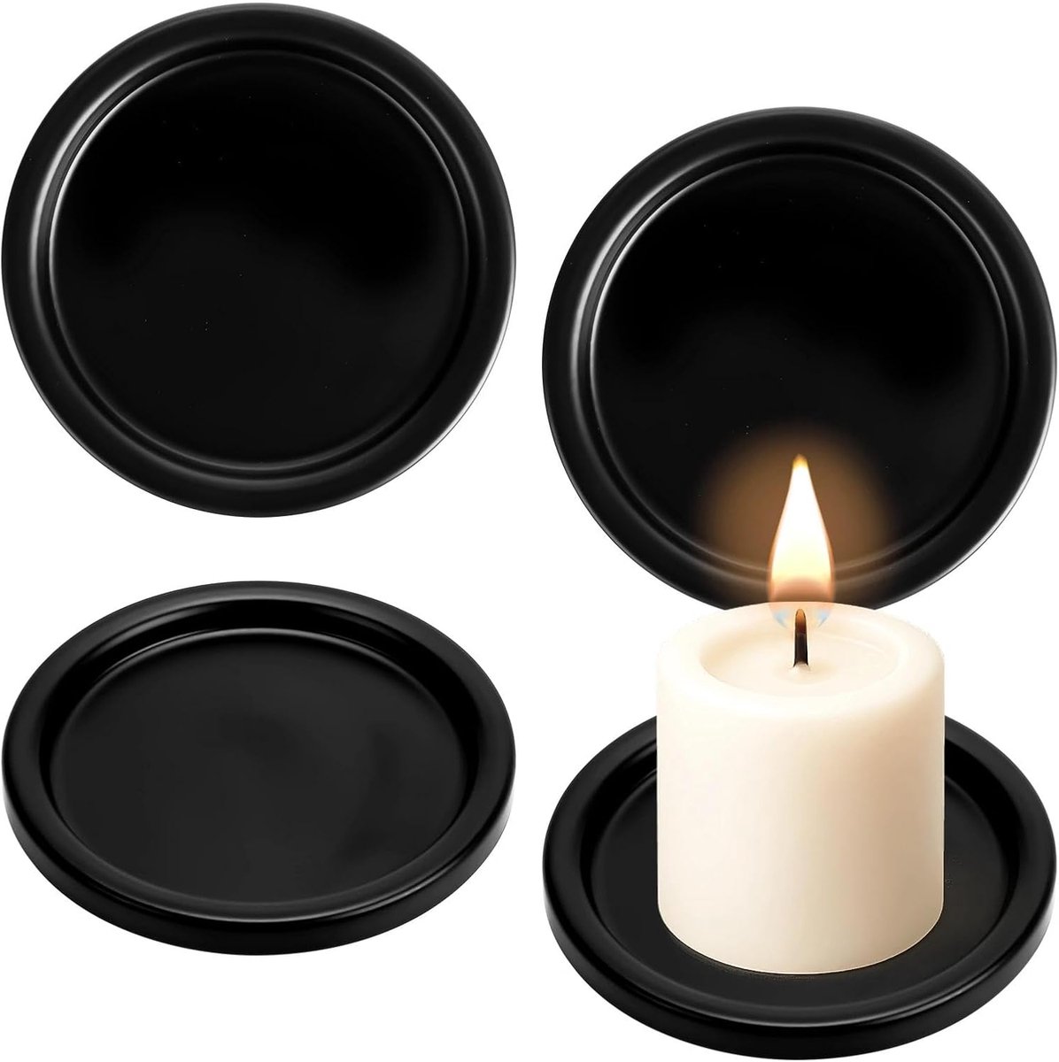 Kandelaar zwart, 4 stuks, kaarsenonderzetters voor stompkaarsen tot 10 cm diameter, bordenkaarsenhouder als decoratie, praktische kandelaar voor thuis en feest