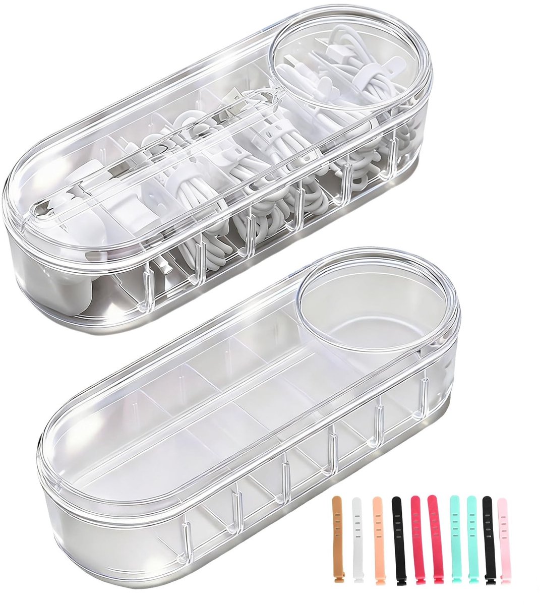 Omgoods - Kabel Organizer Box 2 Pack - 7 Compartimenten met 10 Kabelbinders
