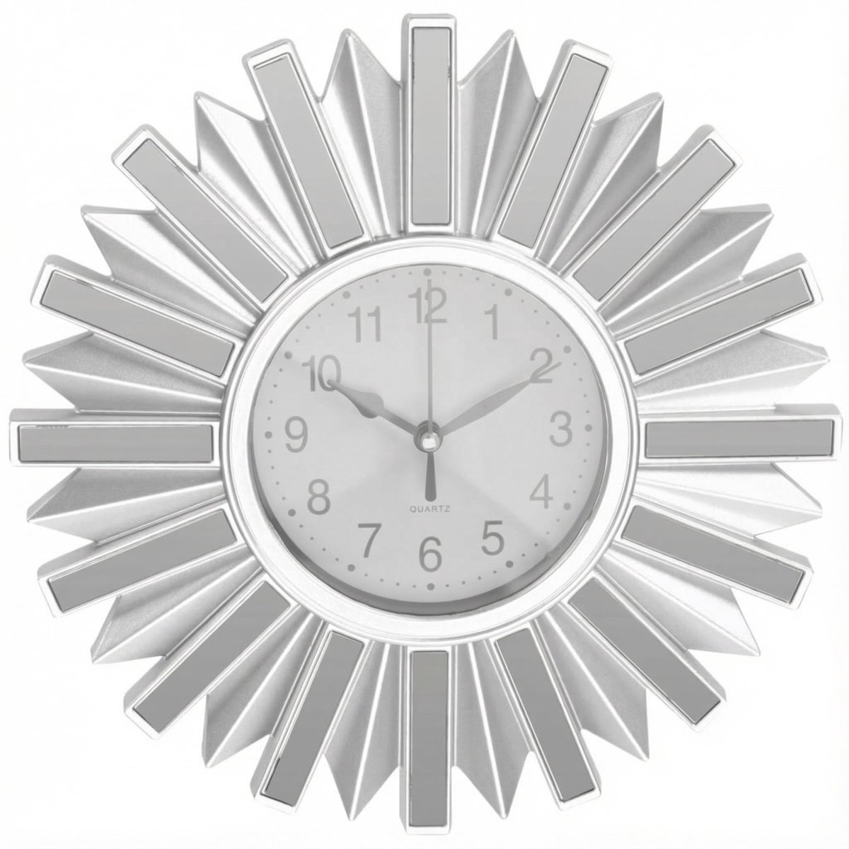 SnelShoppen - Wandklok Zilver Ø 25 cm Rond Modern met Spiegelelementen Geluidsarm Kwarts voor Woonkamer en Slaapkamer Design Klok op Batterijen