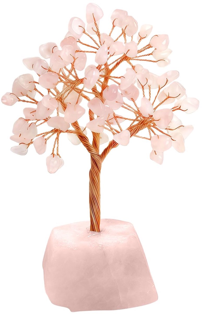 Omgoods - Rozenkwarts Tree of Life - Handgemaakte Roze Edelsteen Decoratie voor Bureau of Kantoor