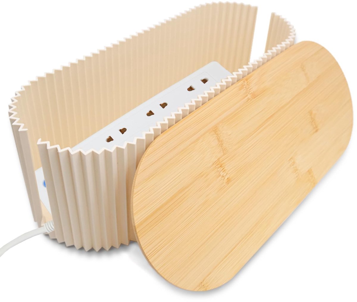 Omgoods - Organizer Kabelbox met Bamboe Deksel - Kabelbeheer voor Thuis en Kantoor