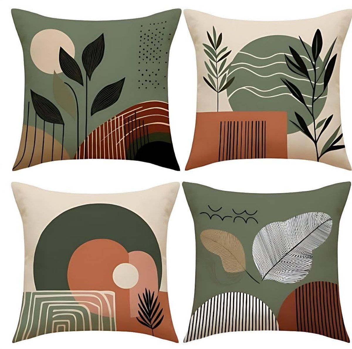 Omgoods - Set van 4 Abstracte Boho Kussenhoezen - Decoratieve Kussens voor Woonkamer en Slaapkamer