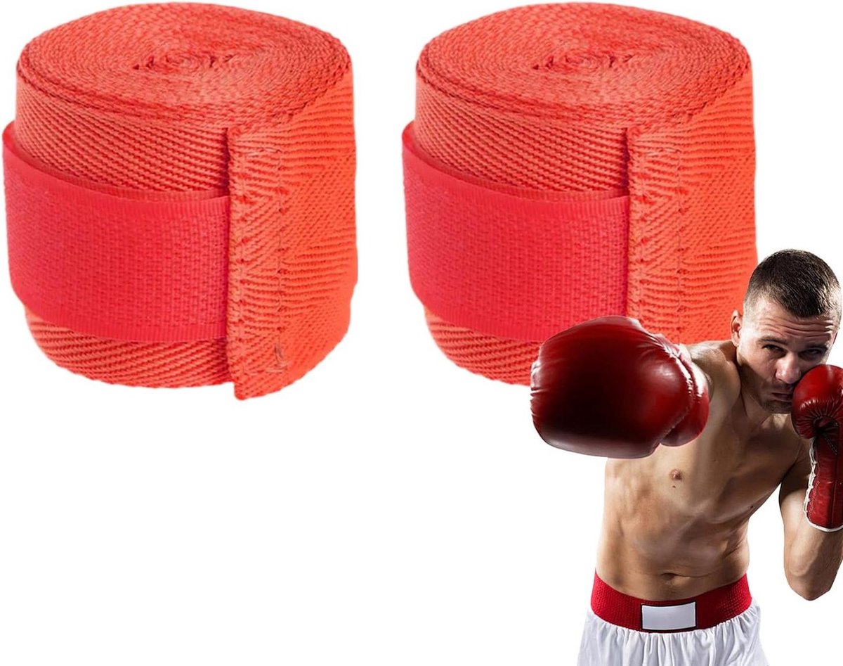 Boksen Hand Wraps - Handwraps Boksen - Vechtsport Training - Ademend Compressie Bandage - 3.5 Meter - Rood