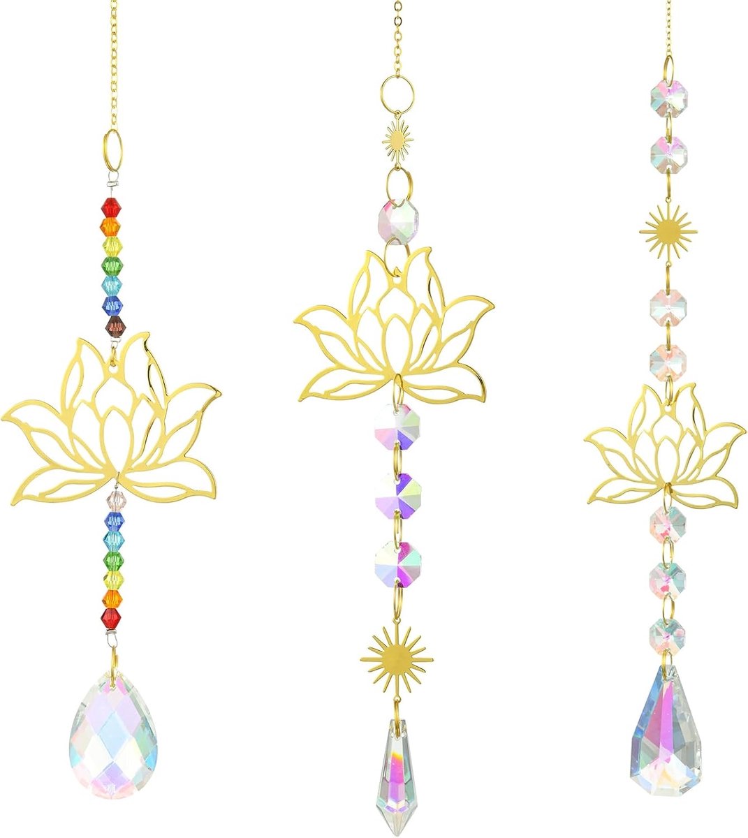 3 stuks Lotus Bloem Thema Messing Glas Opknoping Dream Suncatchers Traan Bloemen Ornament Catchers Voor Raam Kamer Party Thuis Muur Tuin Decor