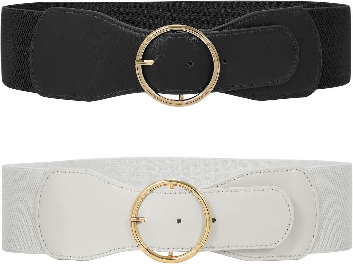 2 stuks elastische tailleriem voor dames, vintage, brede riem voor jurk, mode, rekbare cinch-riem, C-zwart+wit, S(Passt Taillengröße 66-75cm)