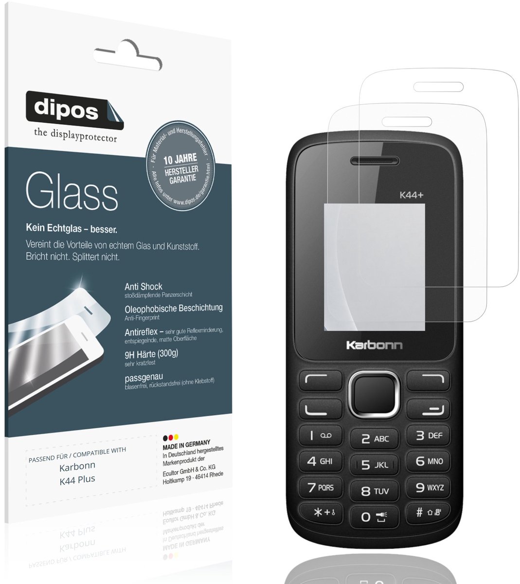 dipos – 2x Matte Pantserfolie geschikt voor Karbonn K44 Plus | 9H Screenprotector