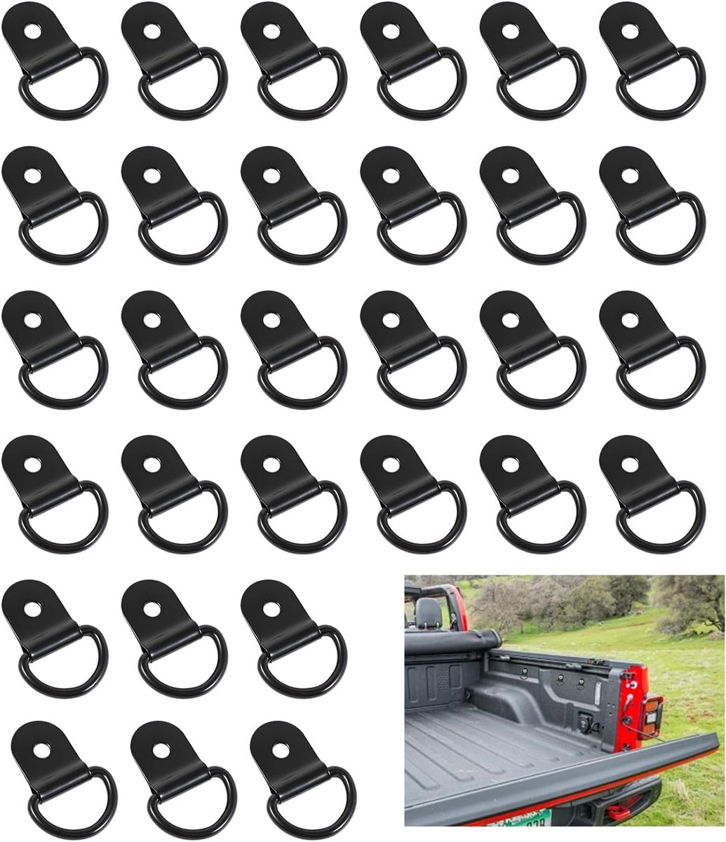 30 stuks sjorogen voor aanhangers, D-opbouwring, sjorring, zwart, D-ringen, opbouwring, sjorhaak, bevestigingsogen, 36 x 26 mm, sjorring, haak voor aanhanger, vrachtwagen, mechanische camping, boot