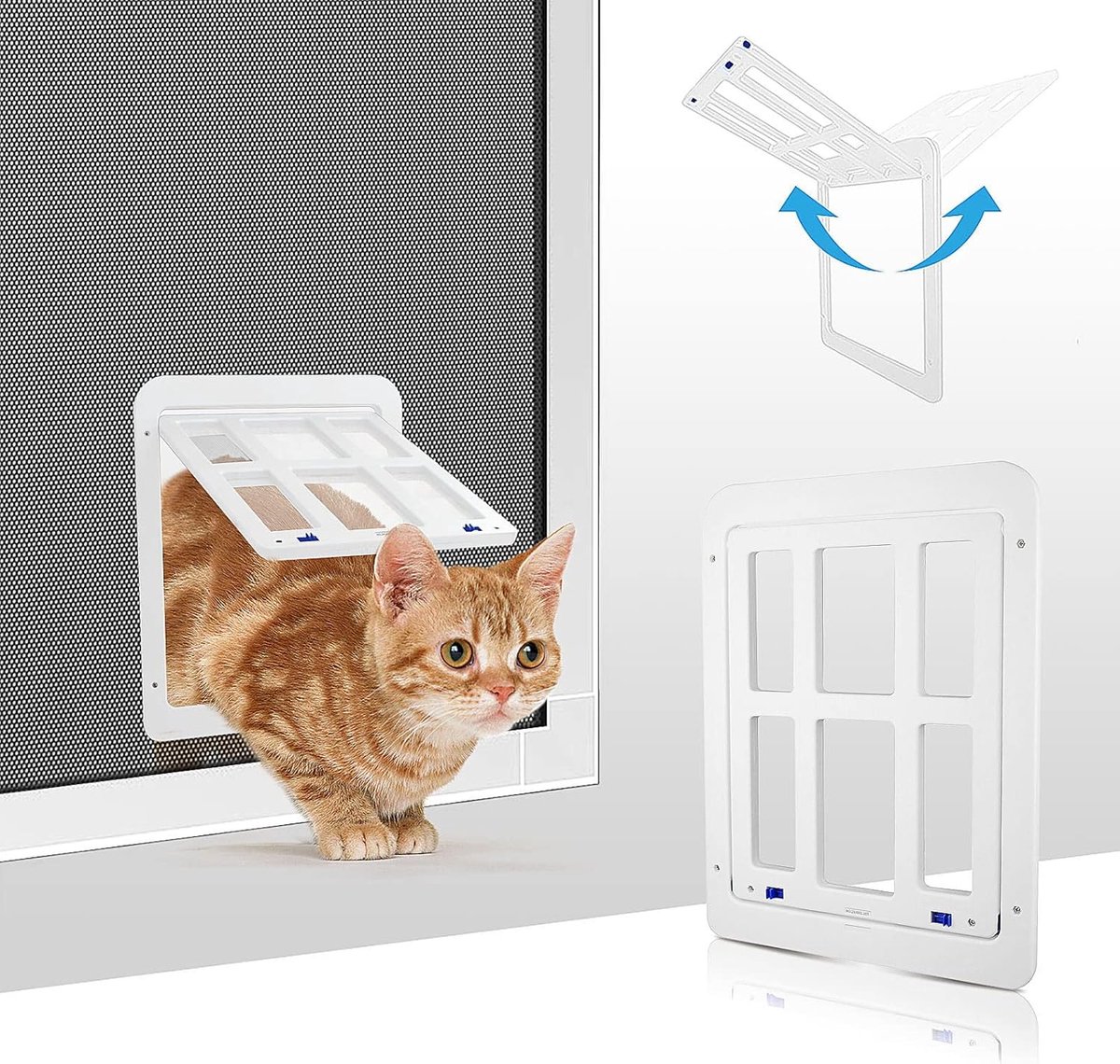 kattenluik vliegengaas automatische sluiting hondenklep vliegengaas balkondeur met kattenluik huisdierenluik — Wit