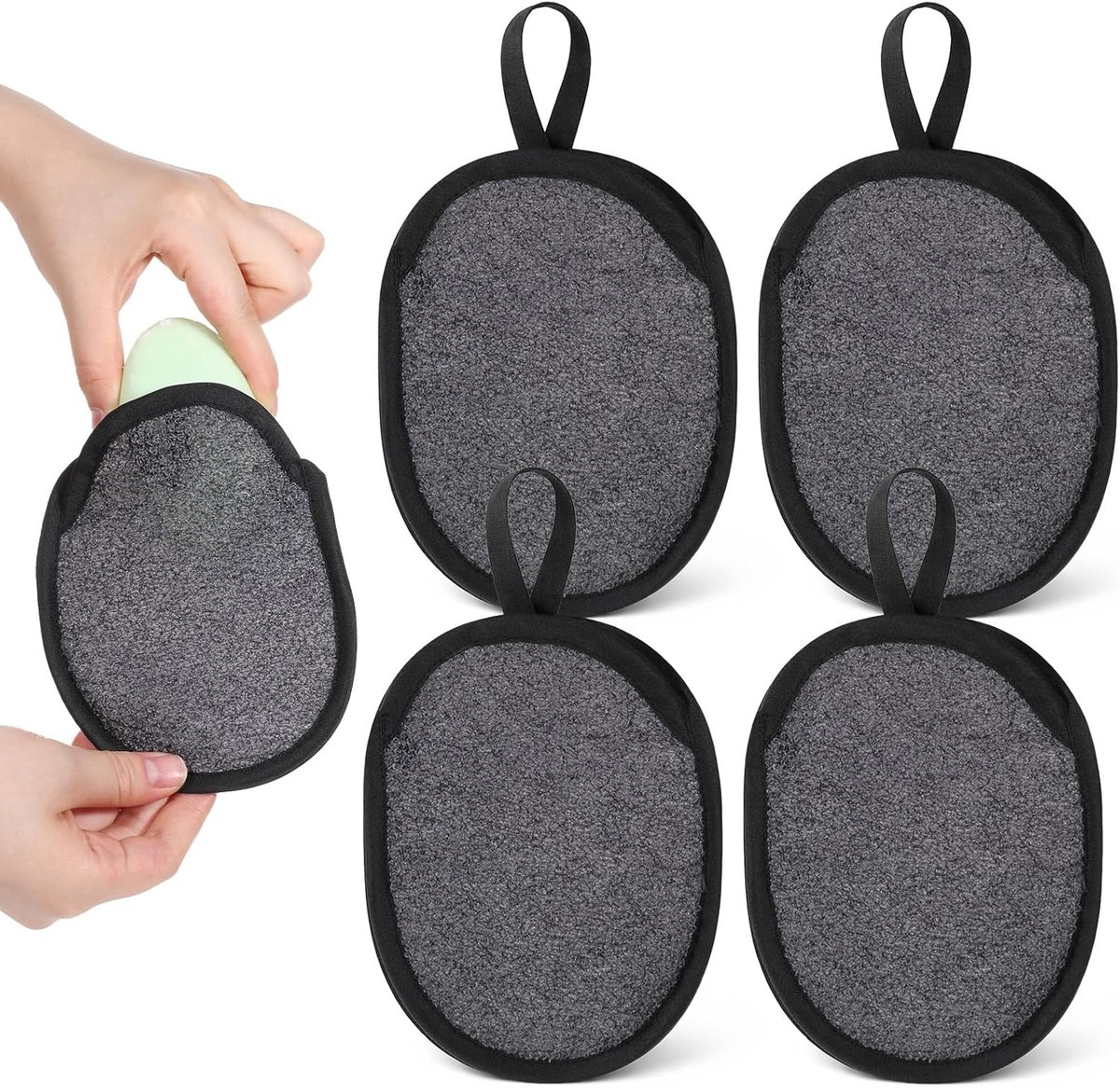 4 stuks zeepspaartas, zachte peeling zeepzakje, dubbelzijdig scrub schuimende netzak met hangend touw, zeepgaas staafhouder voor het wassen van lichaam, zeepzak sponszakken voor douchebad