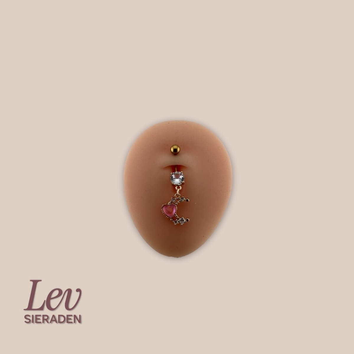 Lev Sieraden - 1.6x10mm Navel piercing met heart comet hanger - navel piercing - Goud kleurig - Titanium - extern geschroefd
