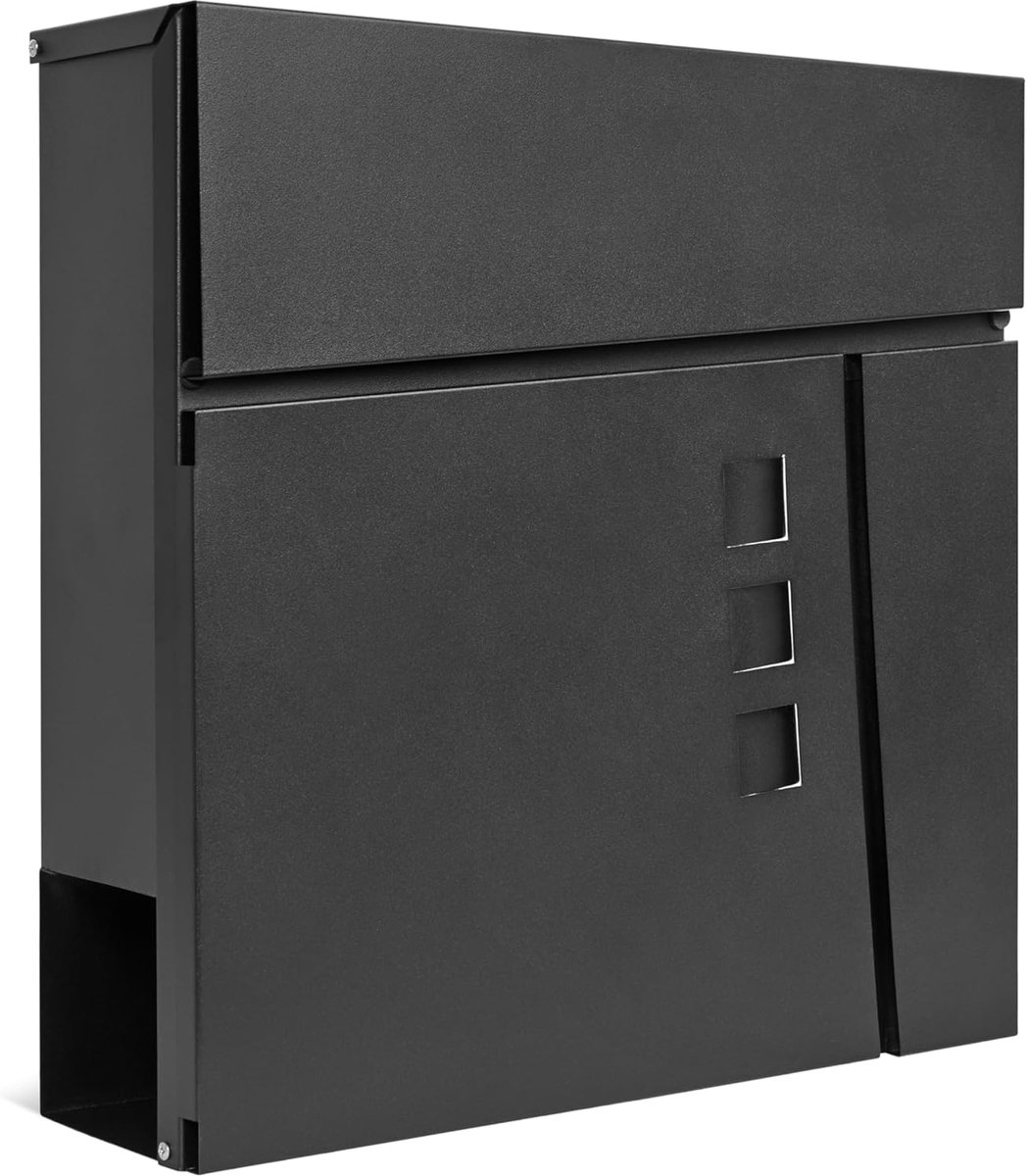 Collections Wandgemonteerde brievenbus, modern design met krantensleuf, kijkramen, afsluitbare brievenbus, lift-up flap verborgen slot, eenvoudig te installeren, 37 x 10,5 x 37 cm (zwart)