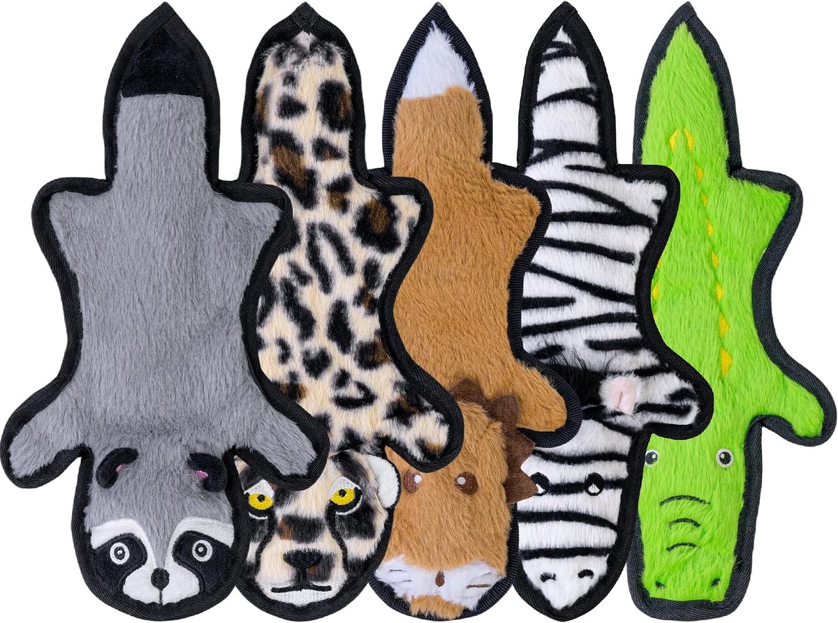 Piepend hondenspeelgoed, 5-pack, langdurige kauwsnacks voor agressieve hondenpuppies, tandjes, sterk en duurzaam met 6 lagen