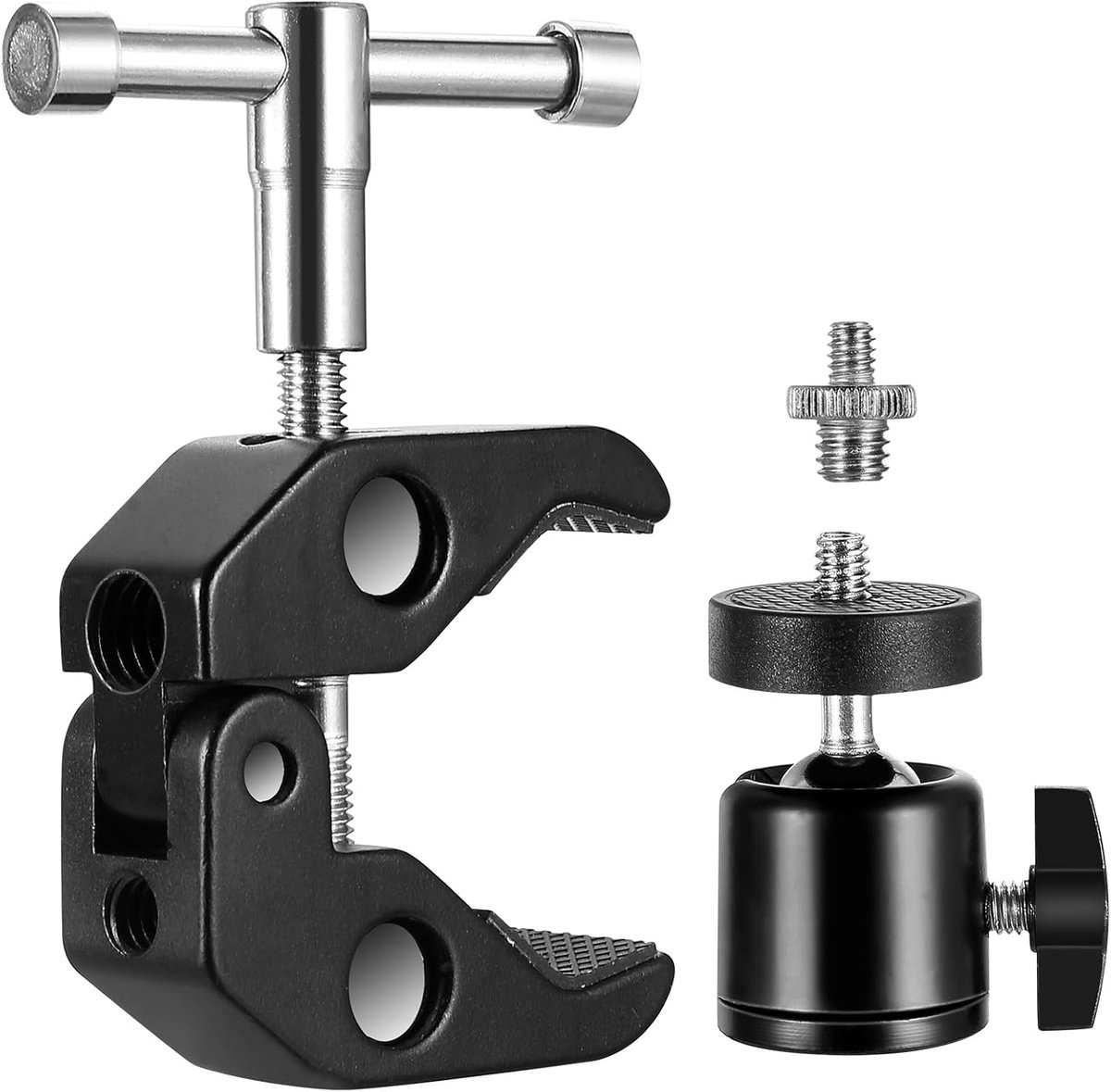 Superklemmen voor camerastatief, stabiele statiefkop met schroefdraadadapter van 1/4 inch naar 3/8 inch, magische armklemmen, statiefklemmen voor flitscamera's, LED-lampen