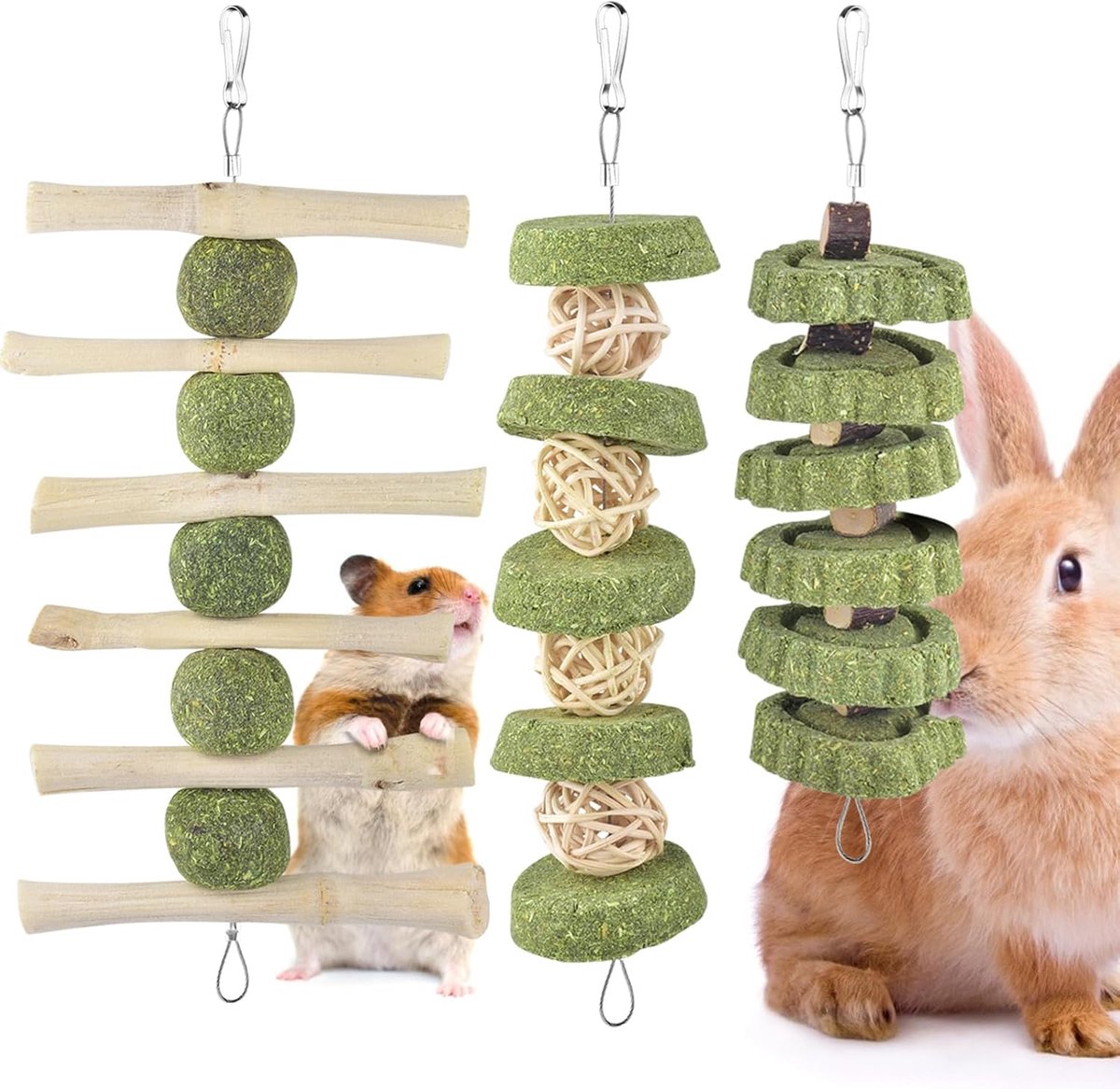 Speelgoed, 3 stuks cavia's kauwspeelgoed voor tanden slijpen kooi opknoping accessoires voor konijn chinchilla's hamsters