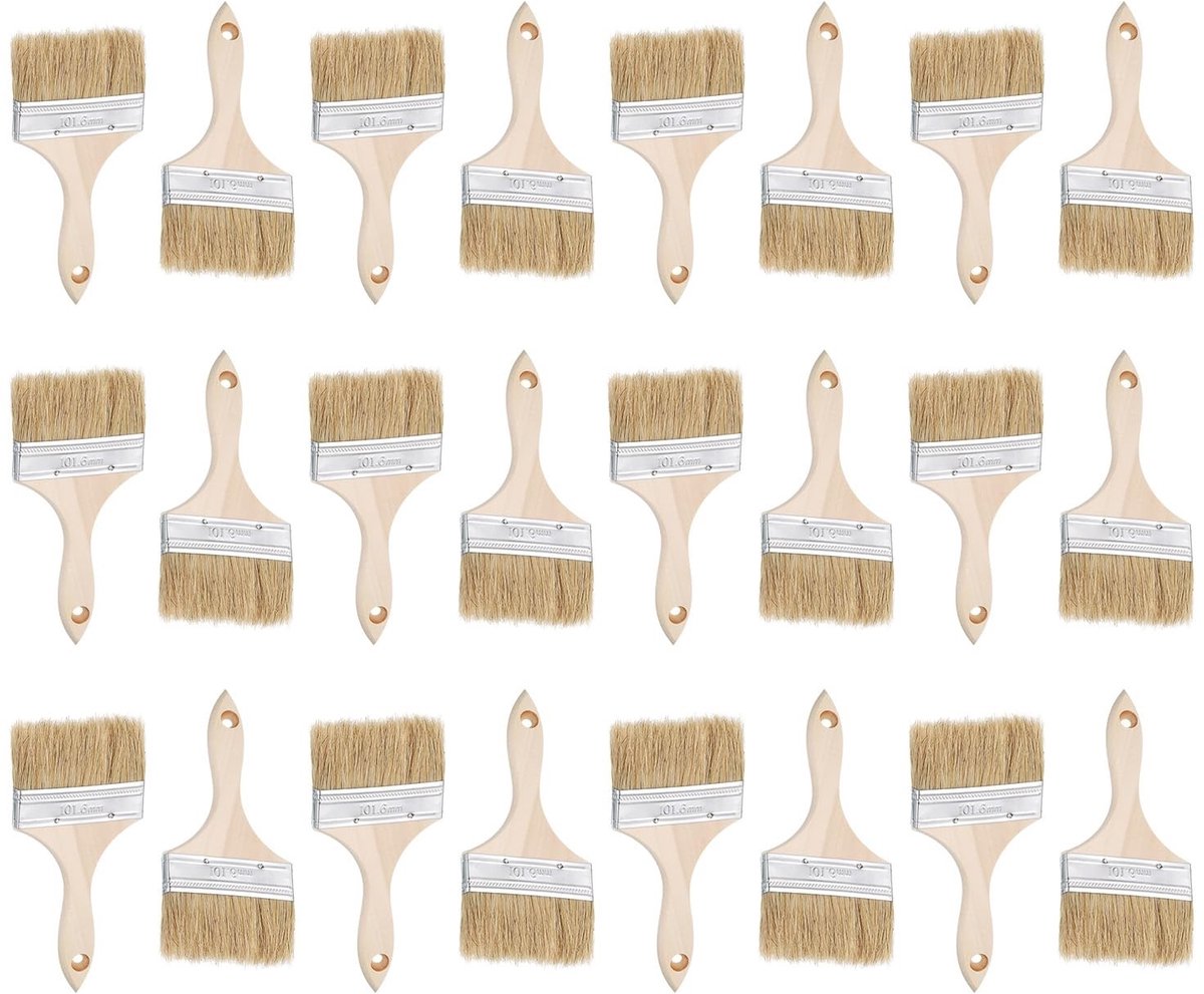 Omgoods - Set van 24 Natuurlijke Borstels - 10cm Breed met Houten Handvat