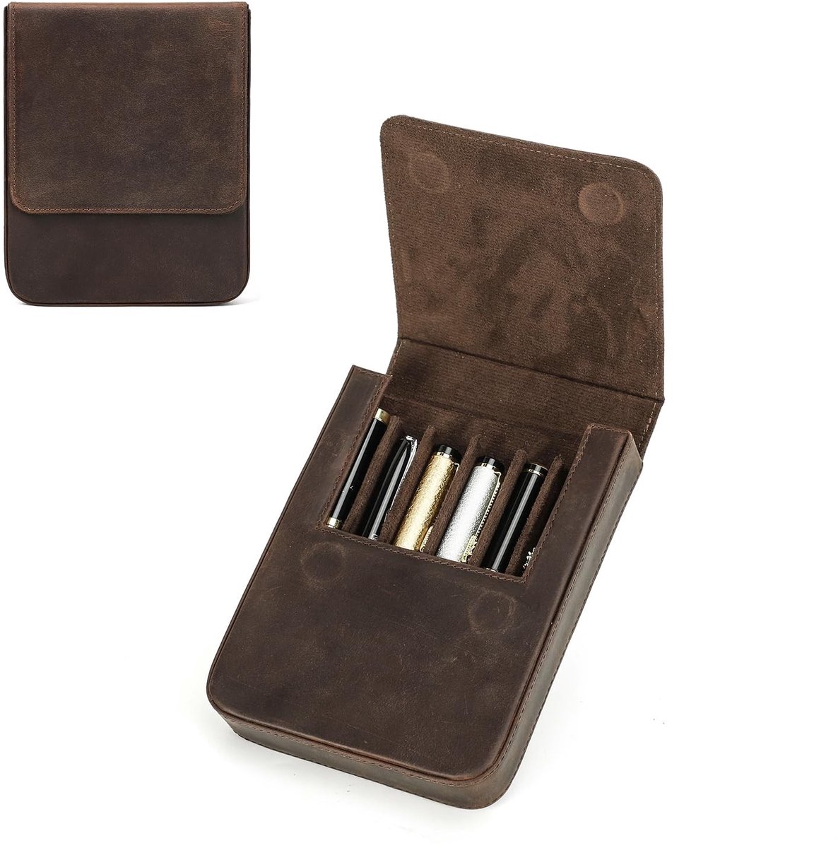 Omgoods - Lederen Pennenhouder - Vintage Handgemaakt - 6 Slots