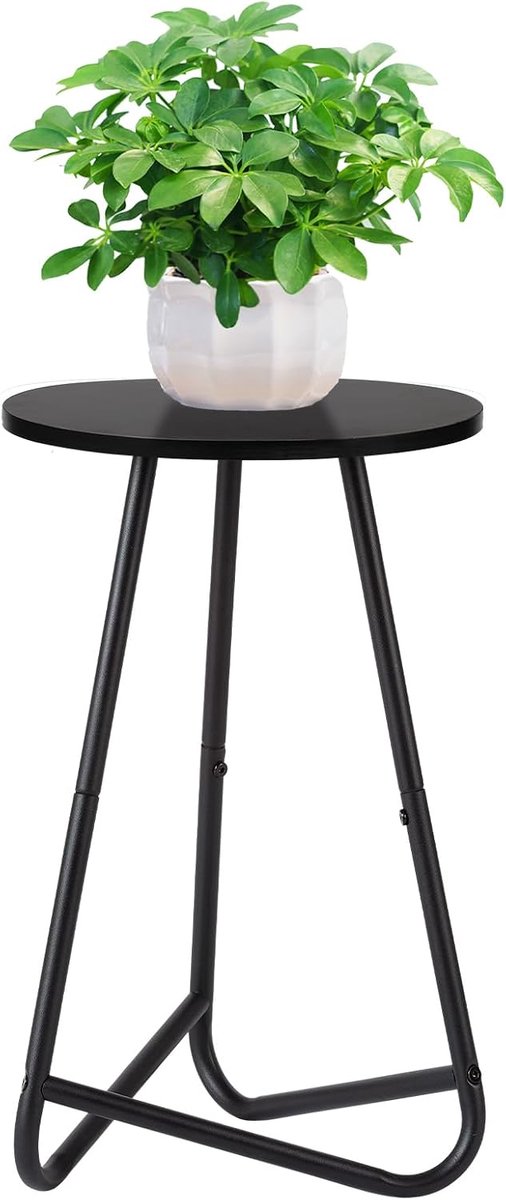 Ronde Plantenstandaard,Houten Bloemenrek,Metalen Plantenrek,Modern Rek voor Kamerplanten voor de woonkamer,Het Balkon en Het kantoor (Zwart, 50 cm)