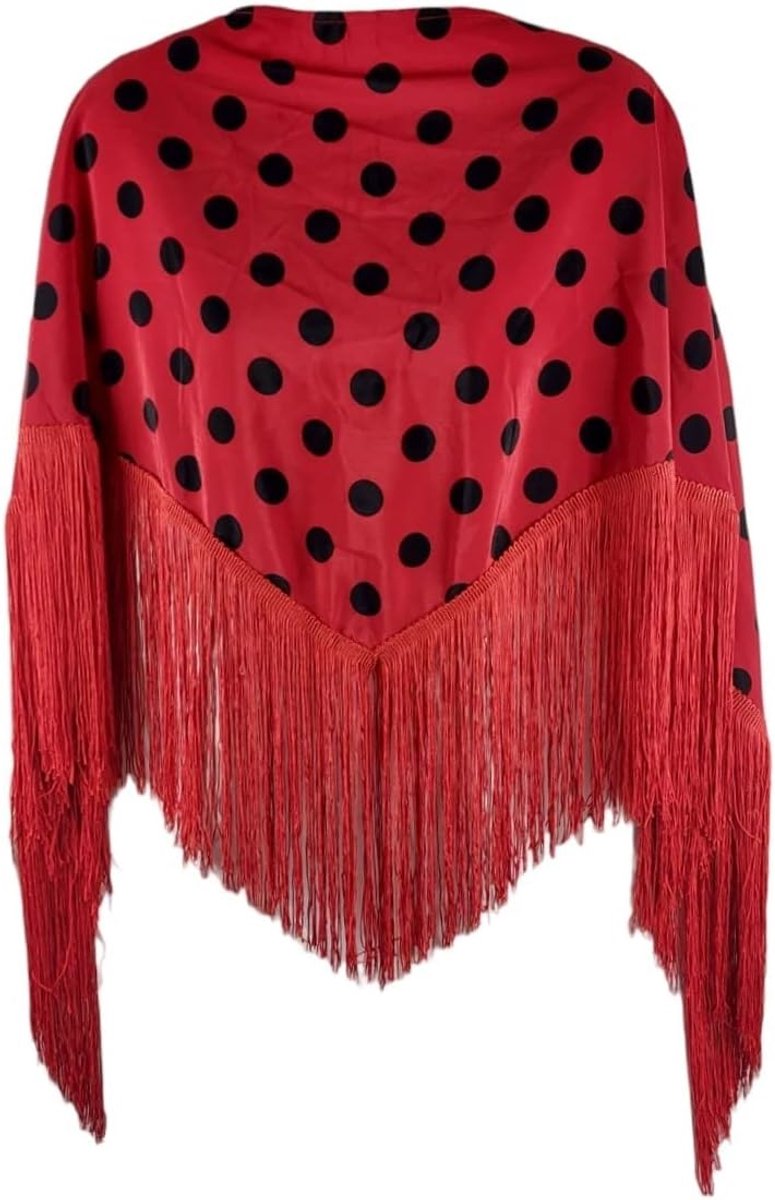Sjaal Flamenco met rode stippen, 145 cm x 90 cm, Zwart en rood.