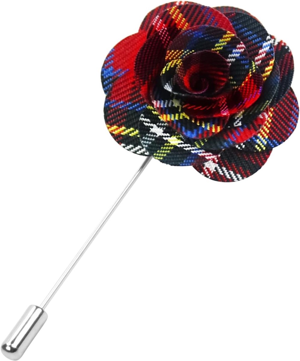 tartan broche rood, 4 cm stoffen bloem reversspeld herenpak, distel broche, kilt pin tartan accessoires