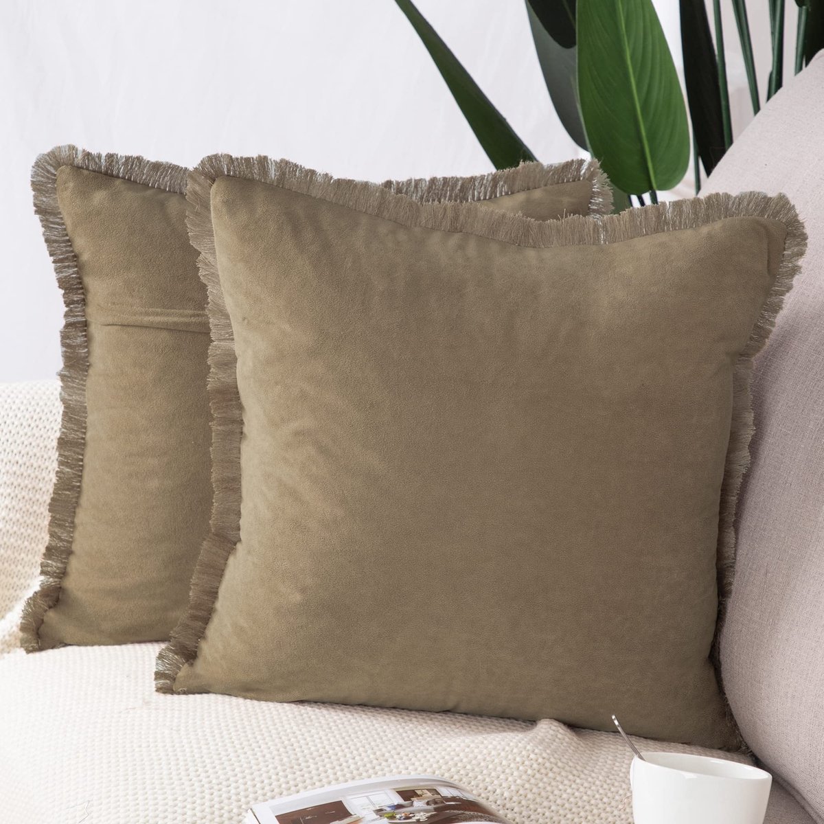 Omgoods - Set van 2 Korte Suede Kussenhoezen 40x40cm Bruin