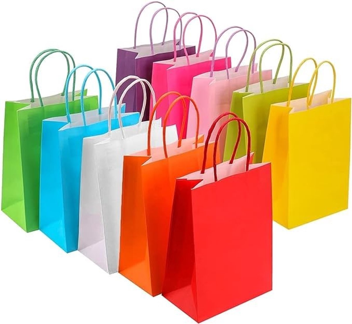 Omgoods - 30 Stuks Papieren Feesttassen voor Kinderen - 10 Kleuren met Handvatten