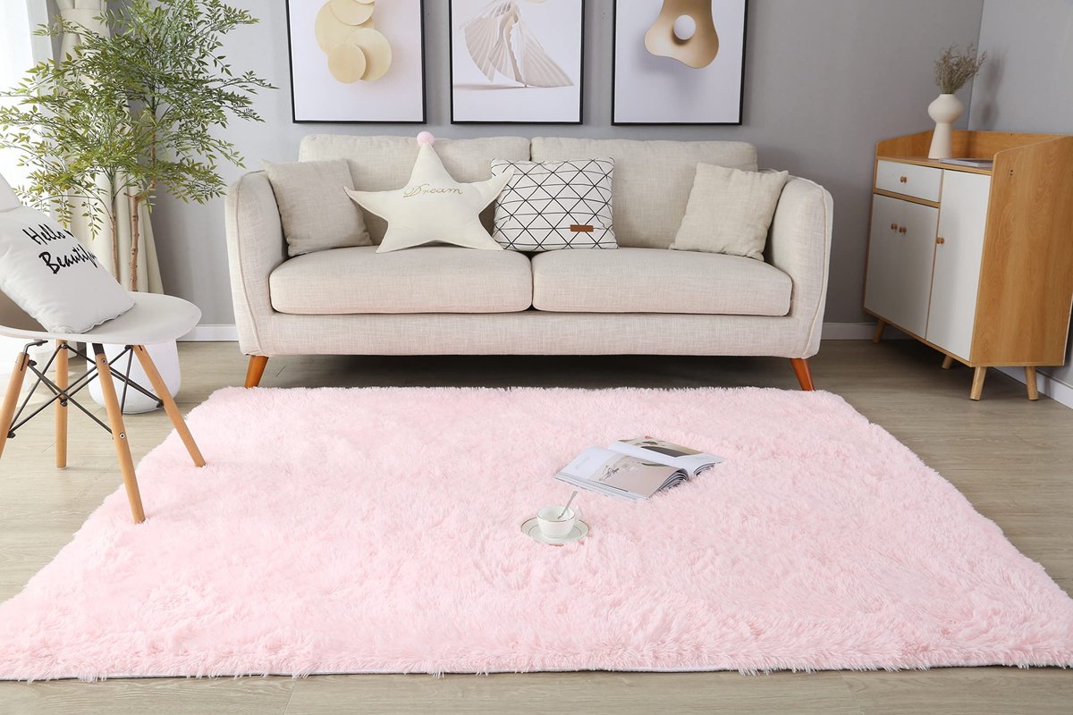 Omgoods - Fluffy Kinderkamer Tapijt - Zacht Shaggy Vloerkleed 120 x 160 cm Roze