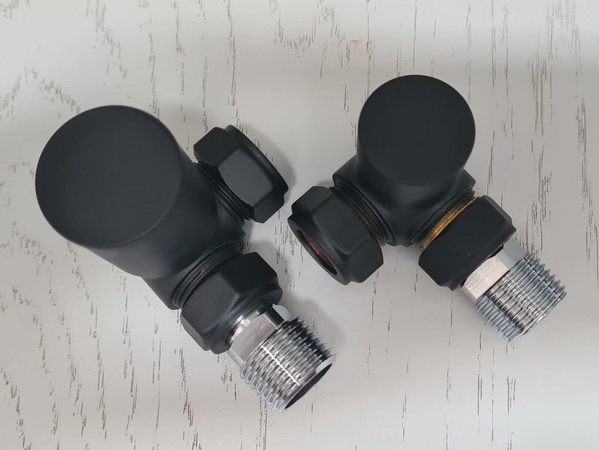 Omgoods - Mat Zwarte Hoek Handdoekrail Ventiel Set - 15mm x 1/2''
