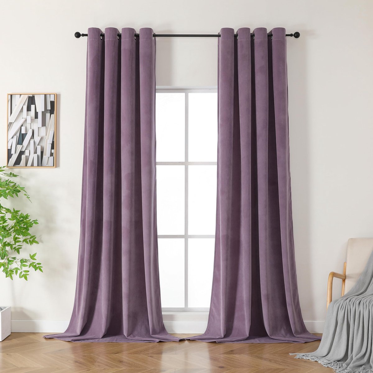 Omgoods - Velvet Oogjes Gordijnen - Thermisch en Geluidsisolerend, Set van 2, 245 x 140 cm, Licht Paars