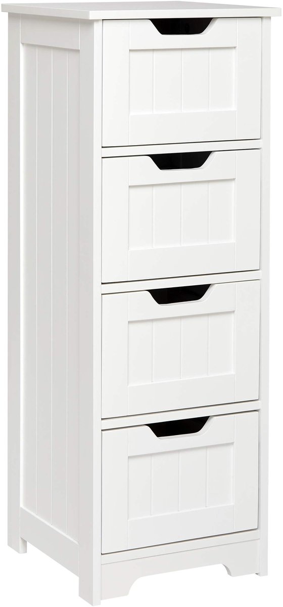 Omgoods - Smalle Badkamerkast met 4 Lades - Wit 30x30x82 cm