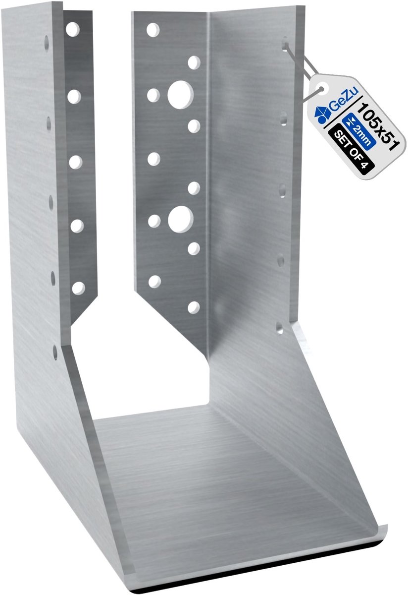 GeZu Impex Balkenschoenen Gegalvaniseerd Set van 4 51 x 105 mm balkdrager raveeldrager balkverbinding verbindingshoeken