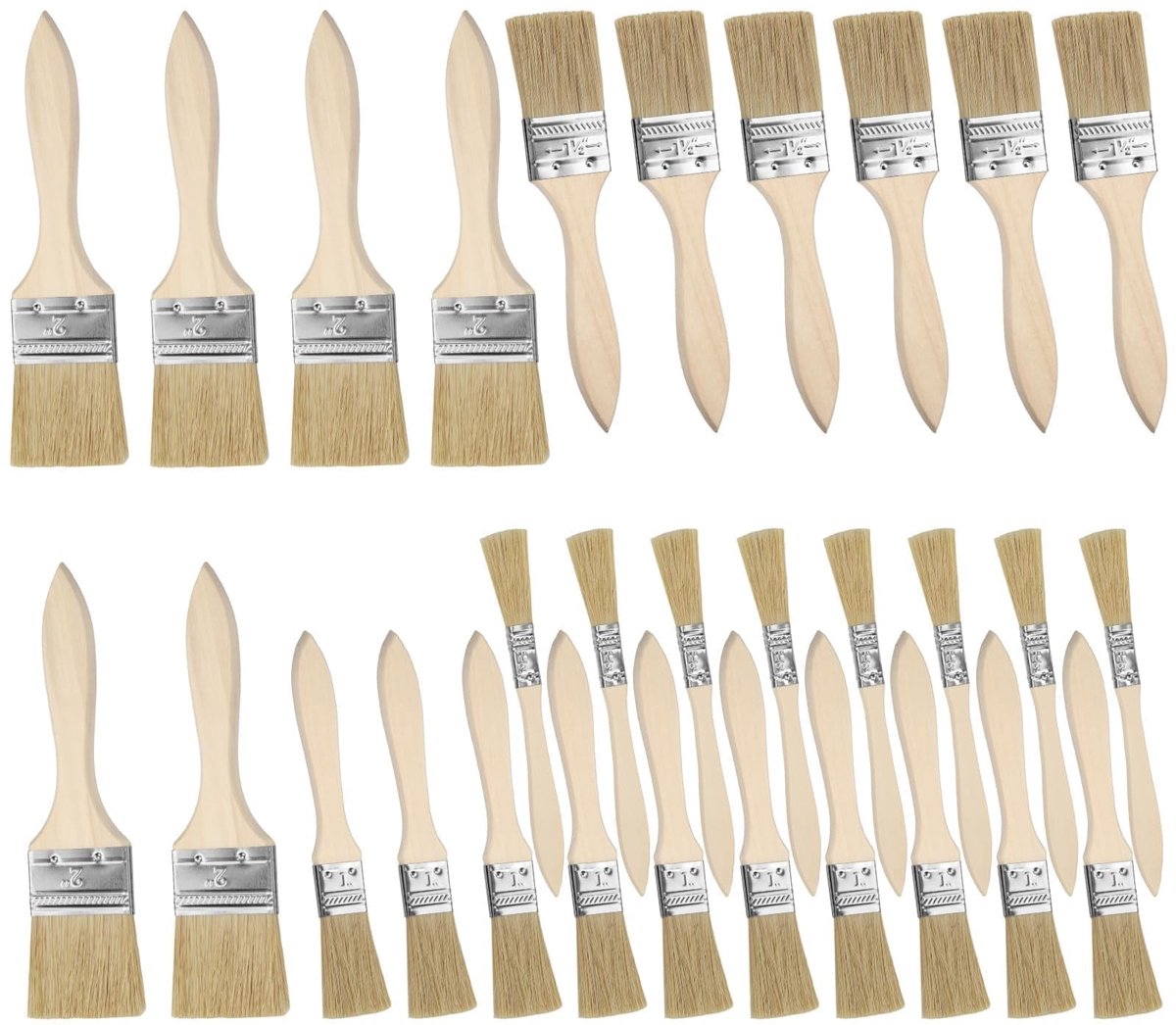 Omgoods - Set van 30 Platte Verfkwasten met Houten Handvat