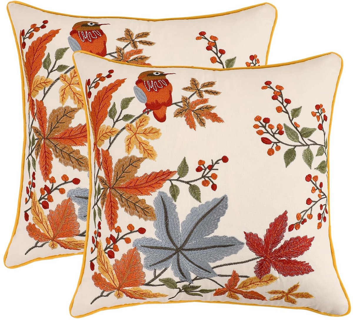 Omgoods - Decorative Pillow Covers - Vintage Birds met Maple Leaves
