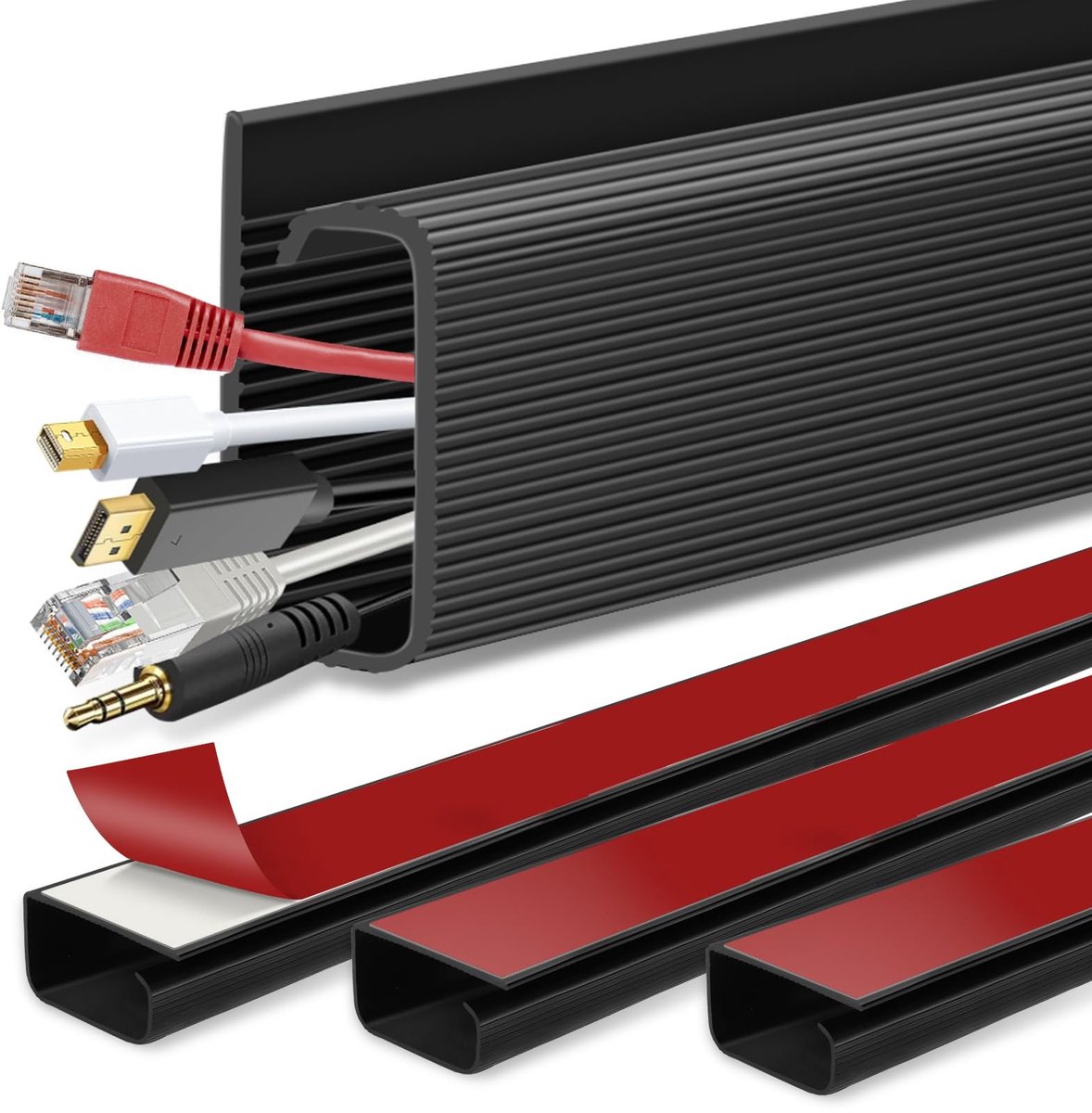 Omgoods - Onder Bureau Kabelmanagement - Zwarte Kabelgoot voor PC en TV, 40CM, 4-Pack