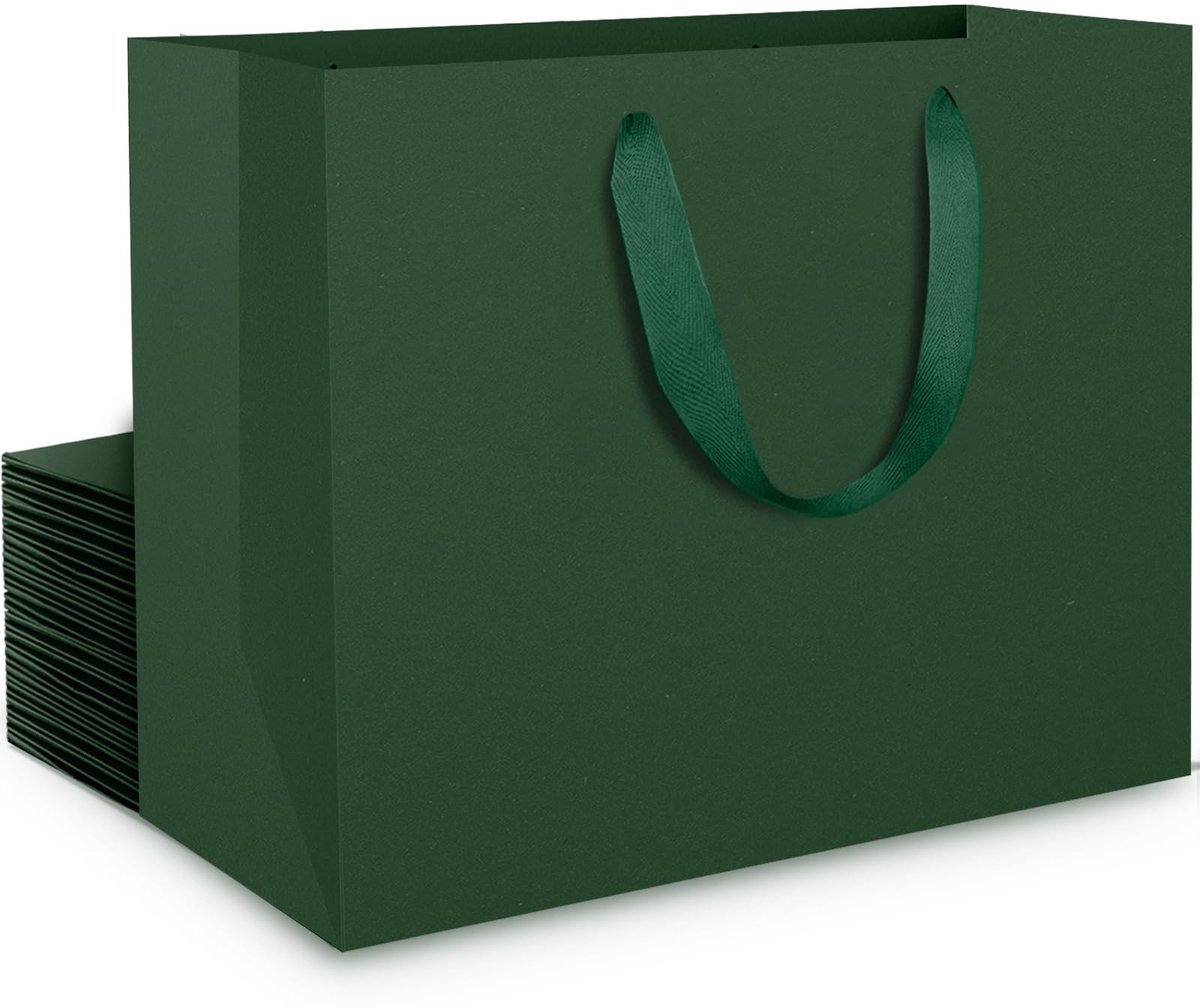 Omgoods - 20 Stuks Luxe Donkergroene Papieren Gift Bags - Voor Feestdagen en Bruiloften