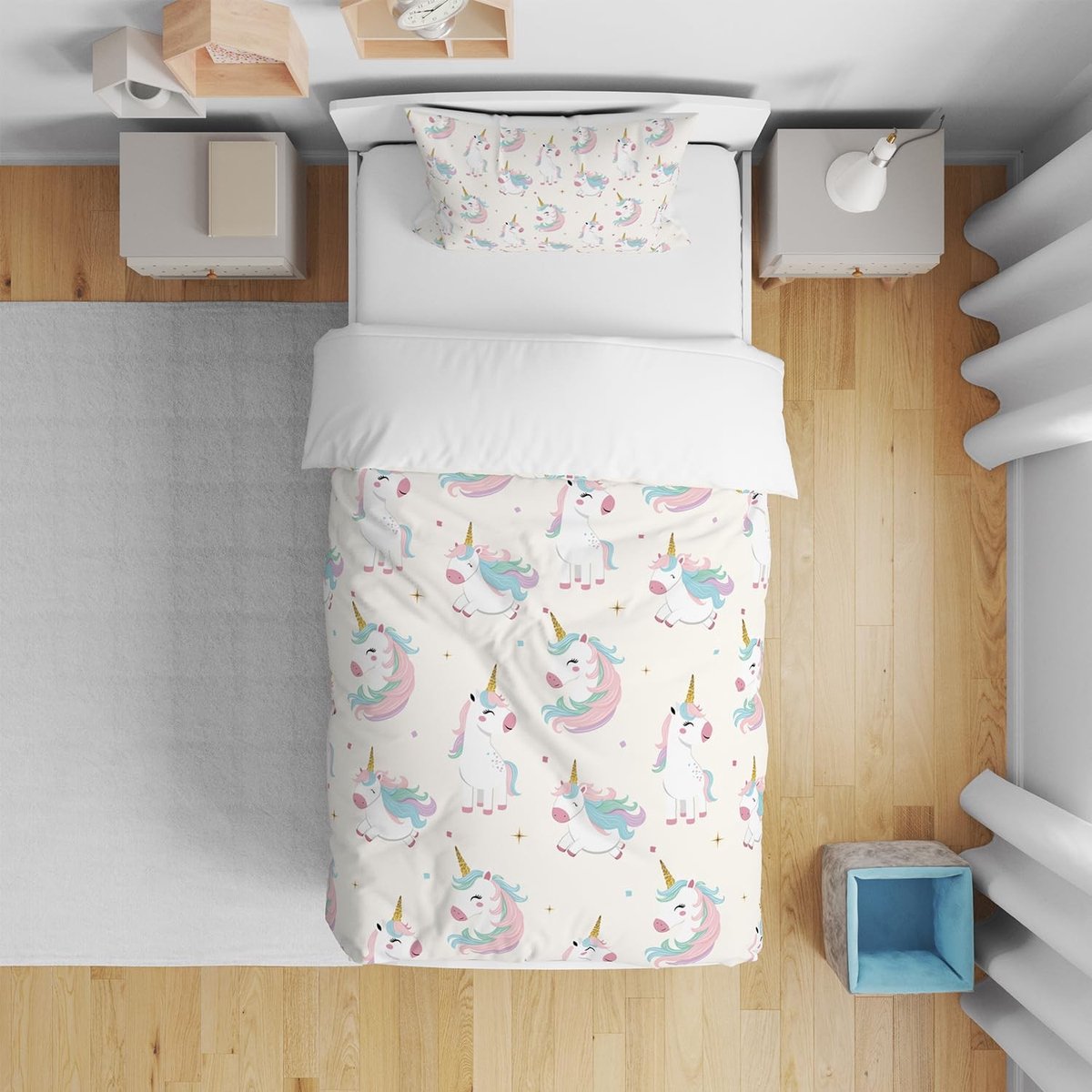 Omgoods - Eenhoorn Dekbedovertrekset 90 x 190 cm met Kussensloop