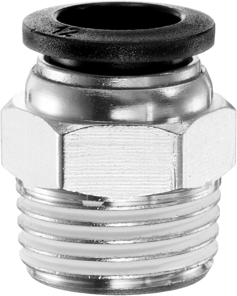 PC12-N04 Snelverbinder, recht, mannelijk, 12 mm OD-slang, 1/2 inch, NPT koperen draad voor luchtslang, luchtlijst voor industrie, zwart