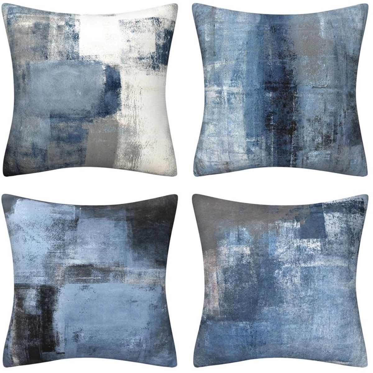 Omgoods - Decoratieve Kussenhoezen 45 x 45 cm - Blauw, Impressionistisch Design
