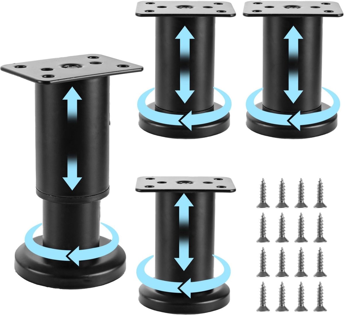 Omgoods- Meubelpoten Verstelbaar - Zwart - Tafelpoten Set van 4 - Hoogte 8-12 cm - Ø 40 mm - Roestbescherming