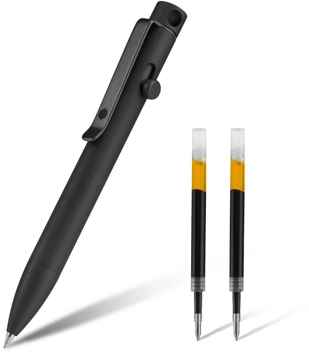 Omgoods - KP03BK Bolt Action Pen met Clip, Titanium Legering Pocket Pen, Retractable Balpen